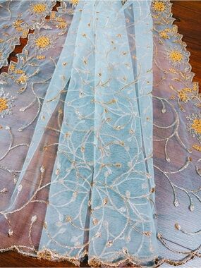 pastel sea blue embroidered soft net dupatta 🌊🐚✨
